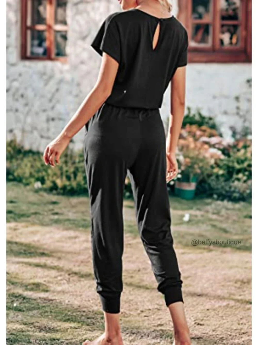 Short Sleeve Casual Jumpsuit with Pockets & Button Closure